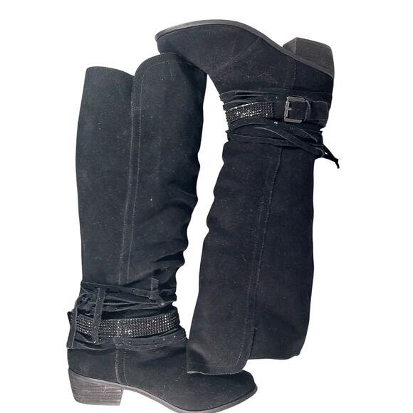 NAUGHTY MONKEY! BLACK GENUINE LEATHER WESTERN TRIPLE ANKLE WRAP BOOTS! SZ 7.5M - Picture 4 of 10